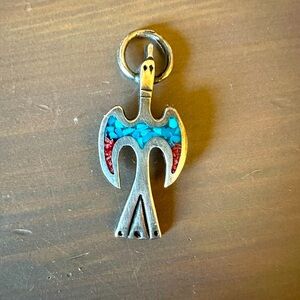Vintage Silver Peyote Bird Pendant with Turquoise and Coral